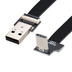 chenyang USB C Flat Cable USB 2.0 Male to USB C Male 90 Degree UP Angled Data Transfer Charging Ribbon Flex Extension Cable Adapter 0.2M