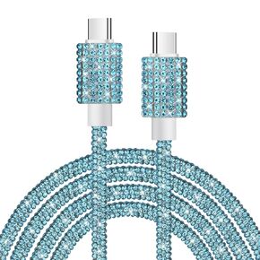VOFUOE USB C to USB C Cable, Type C 60W Fast Charging Cable Bling Sparkling Diamond USB C Charging Cord for Women 4FT for iPhone 16/16 Pro/ 16 Pro Max, for iPad 10th Generation, Galaxy S24 -Blue