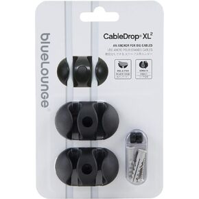 Bluelounge BLUCDXL2BL CableDrop Cable Organizer, 0.70" x 2" x 1.30", Black, 2 Piece