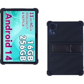 Case for Odea S11 Android 14 Tablets, 11 Inch Tablet 2024- Soft Silicone Shock Proof Lightweight Stand Rubber Shell Protective Cover,Kids Friendly Soft Silicone Adjustable Stand Cover,Black