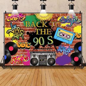 10x8ft Back to The 90s Backdrop for Party 90s Theme Hippie Hip Hop Rock Red Brick Background for Photography Graffiti Wall Street Art Decor Photo Back Props for 90s Style Birthday Party