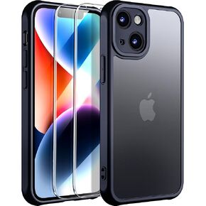 for iPhone 14 Case,[Full Camera Protection] with 2X Screen Protectors,Matte Protective and Non-Slip Slim Shockproof Men Women Phone Cover.(Black)
