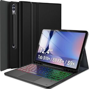 Touchpad Keyboard Case for Samsung Galaxy Tab S10+/S9 FE+/S9+ Plus 12.4 Inch Tablet, 7 Color Rainbow Backlight Detachable Bluetooth Trackpad Keyboard Folio Smart Cover with S Pen Holder