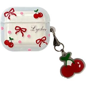 Cute Case for Airpods 4,Cartoon Full-Protection Earbuds Protective Cover with Chain,Soft Earphone Shell for Boys Girly (Cherry)
