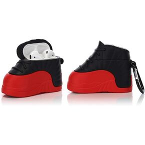 Silicone Hard Case for Airpods, YLFYSF 3D Cartoon Funny Cute Cover Compatible for Earphones 1 and 2 (Sneakers Shoe Series) (Black Red)