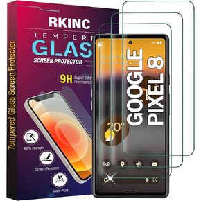 RKINC Screen Protector [3-Pack] for Google Pixel 8, Tempered Glass Film Screen Protector, 0.33mm [LifetimeWarranty][Bubble-Free][Anti-Scratch][Anti-Shatter]