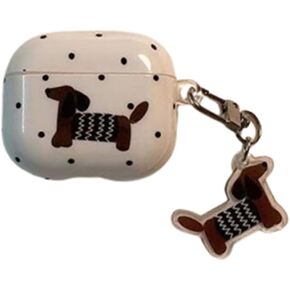 Headphone Cover for AirPods 4th Generation (2024) with Puppy Keychain,Cute Cartoon Funny Dachshund Design for AirPods 4 for Girls Women