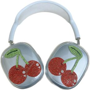 Luxury Flash Diamond Shiny Case for AirPods Max Headphones,Transparent Accessories Ultra Soft TPU Protective Cover for AirPods Max Gift fit in Girls (Cherry)