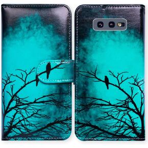 Case for Galaxy S10e, Black Bird Green Wallet Flip Leather Cover Case with Credit Card Holder ID Card Slot Kickstand for Samsung Galaxy S10e