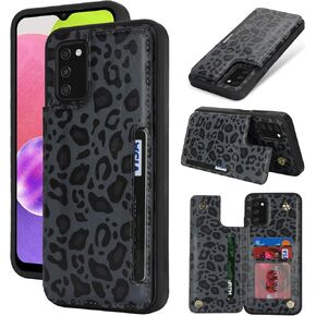 iCoverCase Compatible with Samsung Galaxy A03s Case with Card Holder, Wallet Case for Women Men [RFID Blocking] PU Leather Protective Phone Case for A03s European Version (Black Leopard)