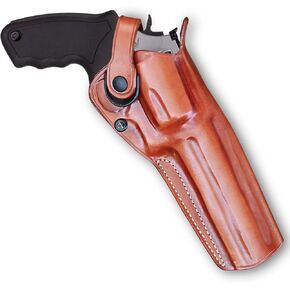 Premium Leather Three Slots Belt Holster with Retention Strap Fits Taurus Raging Hunter 44 Magnum 454 Casull 5.12" Barrel, Right Hand Draw, Brown Color #1575#