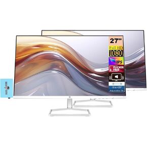 HP 27 "FHD IPS (1920x1080) شاشة مع حزمة مكبرات الصوت مع Docztorm Dock ، معدل تحديث 100 هرتز ، 2x HDMI ، 1x VGA ، إمالة قابلة للتعديل ، مثالية للمنزل والأعمال ، أبيض/فضية (2025 نموذج) (2 حزمة)