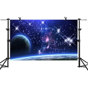 Fabric Galaxy Background Stars Sky Background Dark Blue Halo Glitters Stars Purple The Earth Props Photo Booth Studio Machine Washable Reusable (5x3ft)