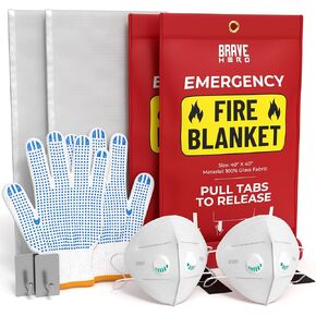 Fire Safety Kit | Kitchen Fire Blanket with Gloves & KN95 Masks | Fiberglass Fire Blankets Emergency for Home | Emergency Fire Blanket for Home and Kitchen Fire Suppression Blanket 2-Pack