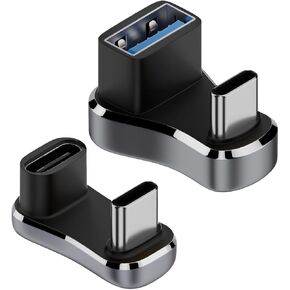 180 Degree Angle USB C Adapter 2 Pack, 180° U Shape USB-C Male to Female 100W and USB-C Male to USB-A Female Adapter 36W Charging (C to A) LED/Al Alloy,for Steam Deck Smartphone Table