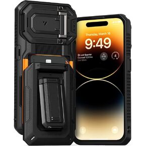 VRS DESIGN Origin Case for iPhone 14 Pro (2022), iPhone 13 Pro (2021), Wallet Card Holder Case [3 Cards] Rugged Semi-Automatic 3-Card Slot & Kickstand Case (Matte Black)