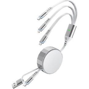 Retractable Multi Charging Cable 100W, 4Ft Retractable Multi Fast Charger Cable, Multiple Charging Cord, 3 in 1 Multi USB Cable with Lightning/Type C/Micro USB Ports for Cell Phones/iPhone/Galaxy/iPad