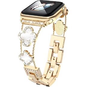 diamond metal band adds sparkle to your watch - Compatible with Apple Watch Series 9/8/7/6/5/4/3/2/1SE - Clover is simple and stylish, fits women's sizes 38mm 40mm 41mm
