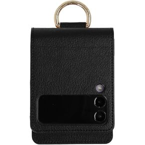 [BeYourSanta] Samsung Galaxy Z Flip 4 Venezia & Napoli Wallet Case with Card Holder, Camera Cover, and Hinge Protection - Italian Artificial Leather | (Black, Galaxy Z Flip 4 Venezia)