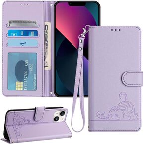 for iPhone 13 Case Wallet,RFID Blocking Card Holder Slots,Wrist Strap,TPU Interior Protective,Stand Leather Folio Flip Cases Cover for iPhone 13 (Purple)