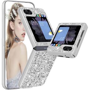 Z Flip 5 Case Glitter Galaxy Z Flip 5 Slim Case Sparkle Diamond TPU Bumper Full Body Shockproof Protection Case for Samsung Galaxy Z Flip 5 Phone Case Women Girls Soft Cover 5G/6.7" (Silver)