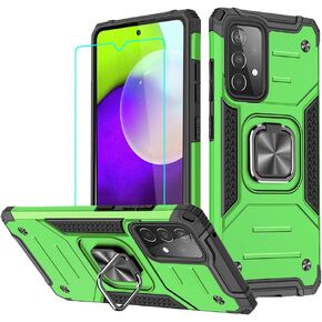 HNHYGETE Samsung A52 Case, Galaxy A52 5G Case, with HD Screen Protector, Shockproof Tough Rugged Hard Rubber Bumper with 360 Rotation Ring Kickstand Cases for Samsung Galaxy A52 5g (Green)