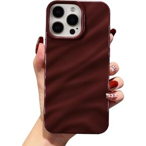 QLTYPRI Compatible with iPhone 16 Pro Max Case, Cute Wave Water Ripple Pattern Case for Girls Women, Slim Satin Glossy Soft Silicone TPU Bumper Shockproof Protective Phone Cover - Wine Red