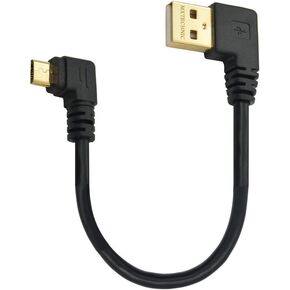 Micro USB Data Cable 5.9 inch 90 Degree Left Angle USB 2.0 A Male to Micro B Left & Left Angle for syncing Charging Smartphones, GPS, External Hard Drives (Black)