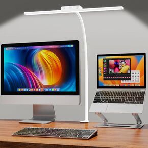 EppieBasic Desk Lamp, Architect Desk Lights for Home Office, Eye Care Led Desk Lamps with Clamp Dimmable and 4 Color Modes, 24V Bright Table Lamp Office Lighting for Working Reading Study-White