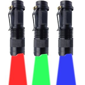 Single Mode LED Flashlight, Red Green Blue Flashlight - Mini Light Portable Zoomable Flashlight for Fishing Camping Hunting Emergency, 3 Pack