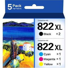822XL High Yield Ink Cartridges Remanufactured for 822 XL Ink Cartridges Combo Pack for 822 Ink Cartridges T822 T822XL for WF-4830 WF-4833 WF-4834 WF-3820 WF-4820 (5 Pack)