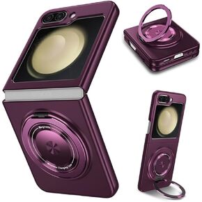Compatible with Samsung Galaxy Z Flip 5 Case, Rotate Ring Magnetic Protection Shockproof Cover for Samsung Galaxy Z Flip 5 5G, Foldable Slim Case (Purple)