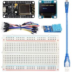 ESP8266 Starter Kit with ESP8266 Development Board 0.96in Display Breadboard Temperature and Humidity Sensor Jump Wire USB Cable Electronics Kit for DIY Enthusiasts