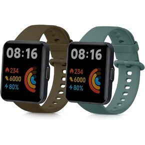 kwmobile Straps Compatible with Xiaomi Redmi Watch 2 Lite Straps - 2X Replacement Silicone Watch Bands - Black/Dark Blue