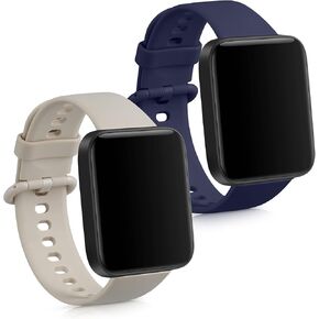 kwmobile Straps Compatible with Xiaomi Redmi Watch 2 Lite Straps - 2X Replacement Silicone Watch Bands - Black/Dark Blue in Kuwait
