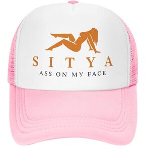 Sitya Ass On My Face Trucker Hat Adjustable Funny Foam Hats Unisex Classic Fishing Cap for Men and Women Black