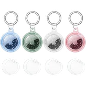 Eyamumo 4 Pack Airtag Holder for Apple Airtag, TPU Airtag Holder Case Accessories Keychain with Films for Apple Airtag Cat Dog Collar Pink Blue Clear Green
