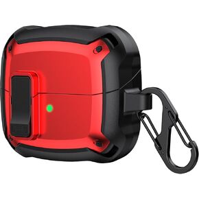 Compatible with Samsung Galaxy Buds 3 Case & Galaxy Buds 3 Pro Case, Duo Case with Carabiner, Premium PC + TPU Cover, Charging Case Closed, Headphone Accessories, for Men, for Women(Red)