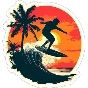 Surfing Sport Sticker Decal Vinyl Small Waterproof for Water Bottle, Mug, Passport, Scrapbook, Notebook, Laptop, Tumbler, Skateboard, Computer, Phone, Car, Funny Gift