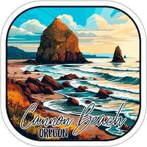 Cannon Beach Oregon Sticker Travel Weatherproof Souvenir Decal Vinyl Small Waterproof for Water Bottle Mug Passport Notebook Laptop Computer Phone Car Stickers Size - 4"×4"