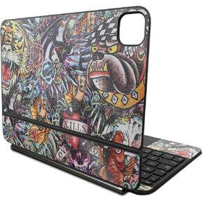 Glossy Glitter Skin Compatible with Apple Magic Keyboard for iPad Pro 11‑inch (M4) 2024 - Old School Tattoo - 3M Vinyl Protective Decal Cover - Easy to Apply | Crafted in The USA by MightySkins