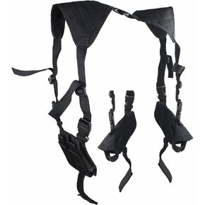 Depring Double Shoulder Holster Ambidextrous Horizontal Shoulder Rig Handgun Holster with Dual Magazine Holder Fits Most Pistols Revolvers Black