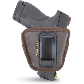 IWB and Outside Gun Holster by Houston - Brown ECO Leather Concealed Carry Soft Material - Fits Glock 26/27 / 33, Shield, XDS, Taurus 709, Pro C, Walther P22, Beretta Nano, SCCY Sky, Ruger LC9