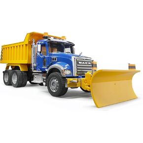 Bruder 02825 Mack Granite Dump Truck with Snow Plow Blade for Construction and Farm Pretend Play with Light & Sound Module