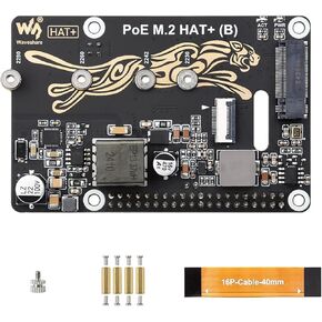 PCIe to M.2 Adapter with PoE Function HAT+ (B) for Raspberry Pi 5 – Supports NVMe Drives (2230/2242/2260/2280) | IEEE 802.3af/at Power Over Ethernet | Gen2/Gen3 Mode | Bootable SSD Support