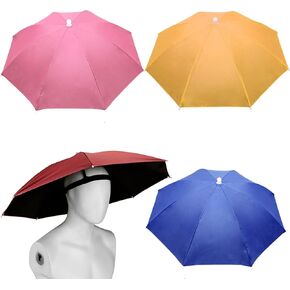 4 Pack Umbrella Hats, 27" Hands-Free Head Umbrella Hats for Adult, Folding Waterproof Umbrella Cap With Head Strap for Outdoor Party, Fishing, Sun, Rain, Snow, Beach