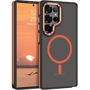 VENINGO Samsung Galaxy S25 Ultra Case, Magnetic Compatible with MagSafe Translucent Matte Anti-Slip Edge Design Slim Shockproof Protective Cover for Samsung Galaxy S25 Ultra 6.9", Black/Orange