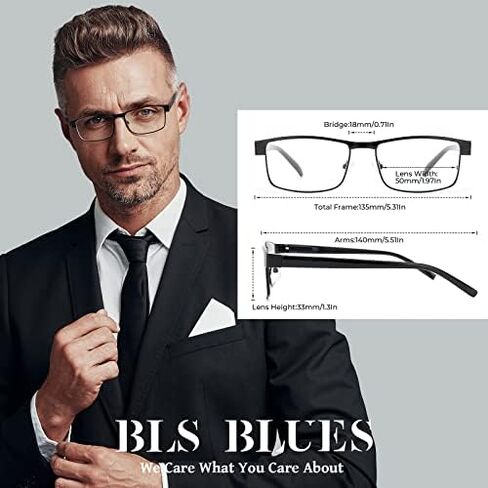 BLS BLUES 5 عبوات من حافظات النظارات الرجالية ونظارات القراءة ذات الضوء الأزرق، قارئات الشمس بإطار معدني مع عدسات نظارات الكمبيوتر (1.5X) in Saudi Arabia