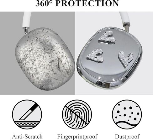 غطاء الحالة لـ AirPods Max ، TPU Cute Cond Cool Soft ، وغطاء Earcup القلوب المكعبات الفضية لـ Apple Airpods Max للنساء الغطاء الوقائي (قلوب التجاعيد ، والفضة) in Kuwait