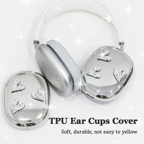 غطاء الحالة لـ AirPods Max ، TPU Cute Cond Cool Soft ، وغطاء Earcup القلوب المكعبات الفضية لـ Apple Airpods Max للنساء الغطاء الوقائي (قلوب التجاعيد ، والفضة) in Kuwait